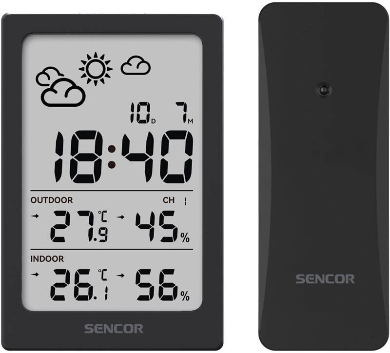 Meteostanice Sencor SWS 2300 W, černá, s displejem, časem a předpovědí, hlavní pohled.