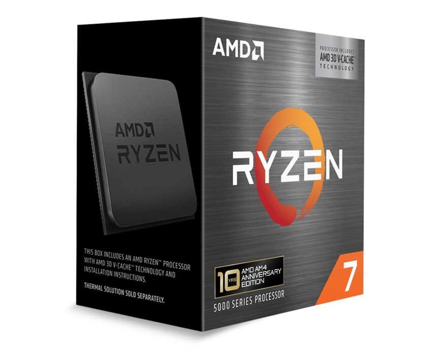Procesor AMD Ryzen 7 5800X3D Anniversary Edition Balení procesoru AMD Ryzen 7 5800X3D 10th Anniversary Edition s procesorem AMD Ryzen