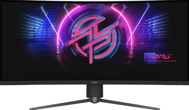 Čelní pohled na zakřivenou 34" obrazovku monitoru MSI MPG 346CQRF X24