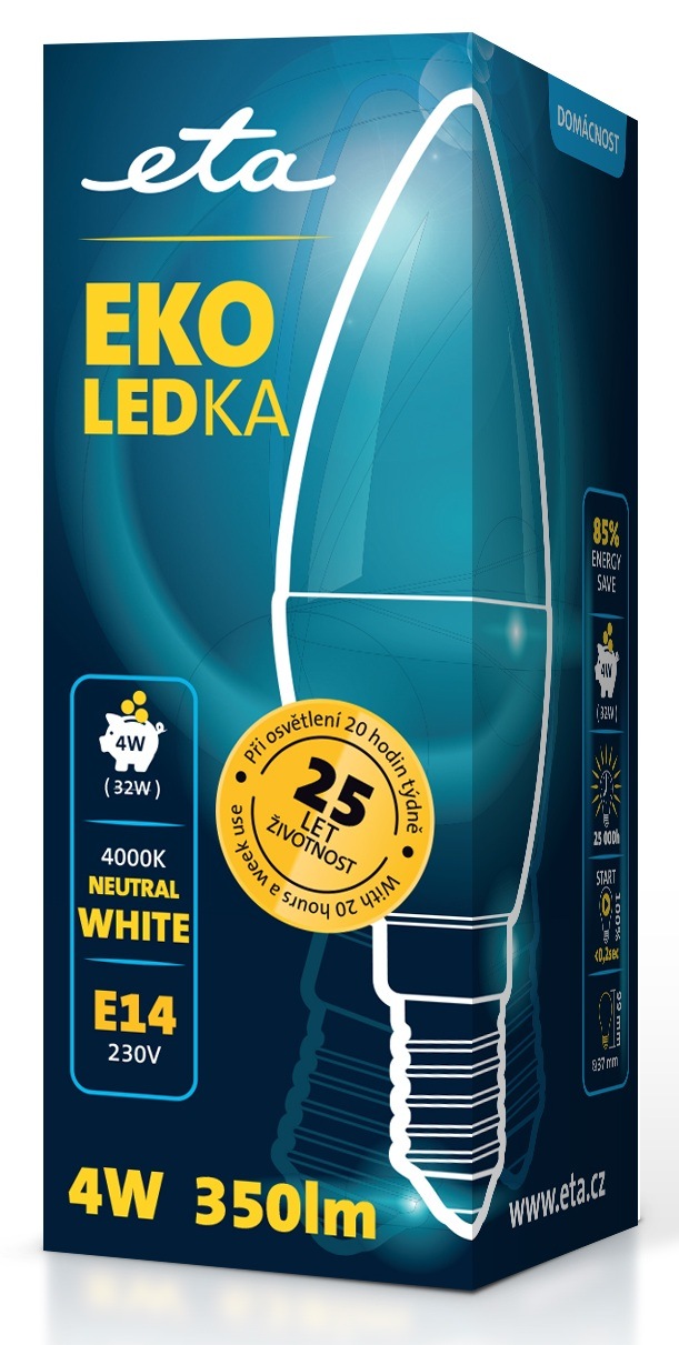 Žárovka LED ETA EKO LEDka svíčka 4W, E14, neutrální bílá Žárovka LED ETA v krabičce