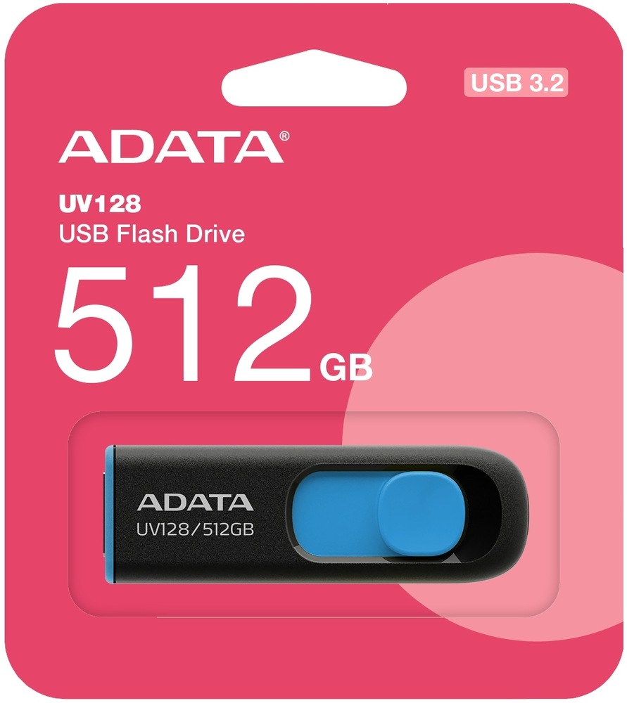 USB Flash ADATA Dash Drive UV128 512GB černý/modrý Balení obsahující flash disk ADATA Dash Drive UV128