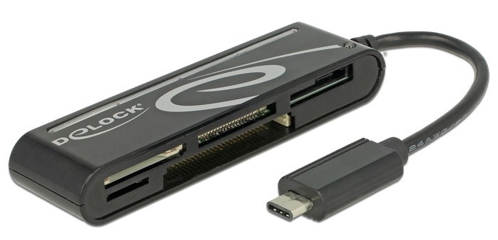 Čtečka paměťových karet DeLock USB-C/SD, micro SD, xD, MS, CF černá