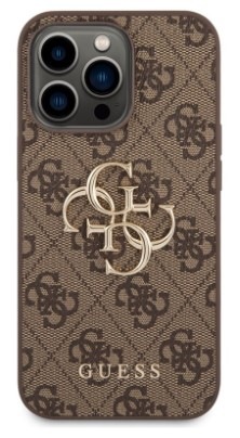Kryt na mobil Guess 4G Metal Logo na Apple iPhone 14 Pro hnědý