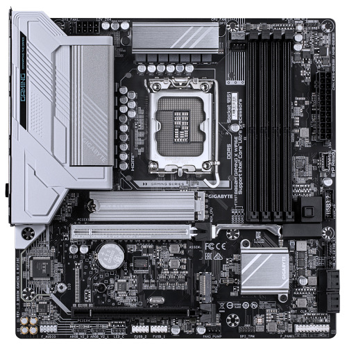 Základní deska GIGABYTE B860M GAMING X WIFI6E Základní deska Gigabyte B860M GAMING X WIFI6E formátu ATX s čipsetem Intel B860, stříbrno-černý design