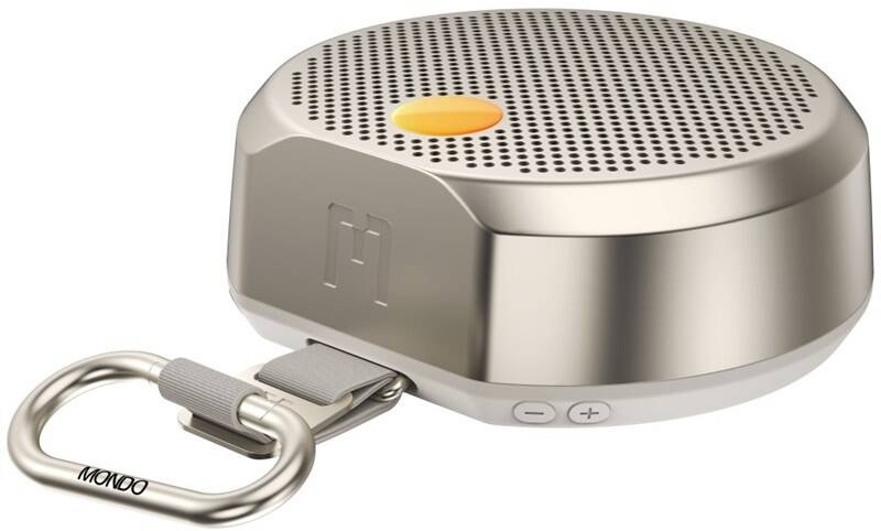  Přenosný reproduktor v šampaňské barvě Mondo Speaker Small s karabinou a oranžovým detailem