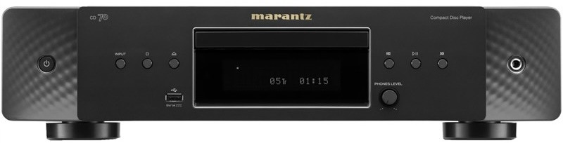 Detail čelního panelu CD přehrávače Marantz CD70 s displejem a USB vstupem
