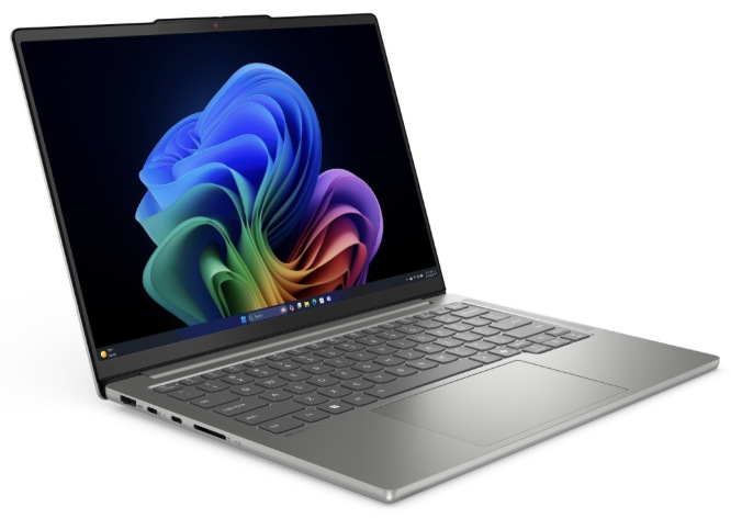 Notebook Lenovo IdeaPad Pro 5 14IAH10 šedý Lenovo IdeaPad Pro 5 14IAH10 z levého úhlu s displejem, klávesnicí a bočními porty