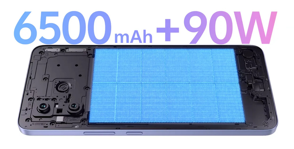 Mobilní telefon vivo V70 Lite 5G 6 GB / 256 GB černý Kapacita 6500 mAh poskytuje dostatek energie na dlouhé hodiny práce, podpora rychlého 90W nabíjení