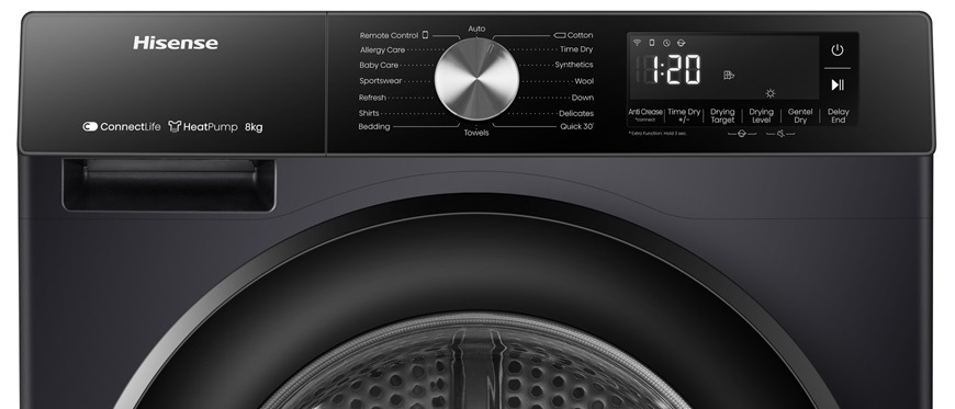 Sušička Hisense DH3S802BB3, černá, mobilní aplikace Connect Life