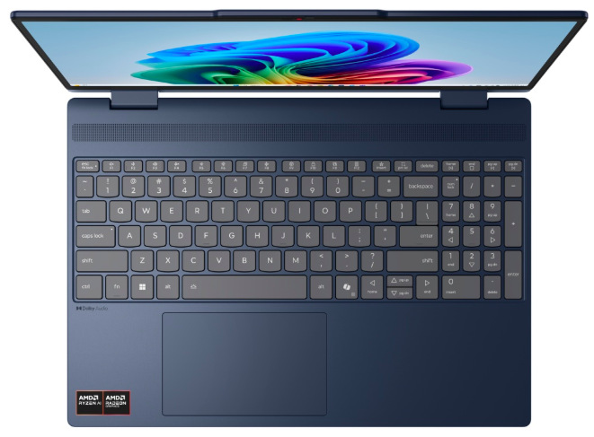 Detail podsvícené klávesnice s numerickou částí a vícedotykového touchpadu