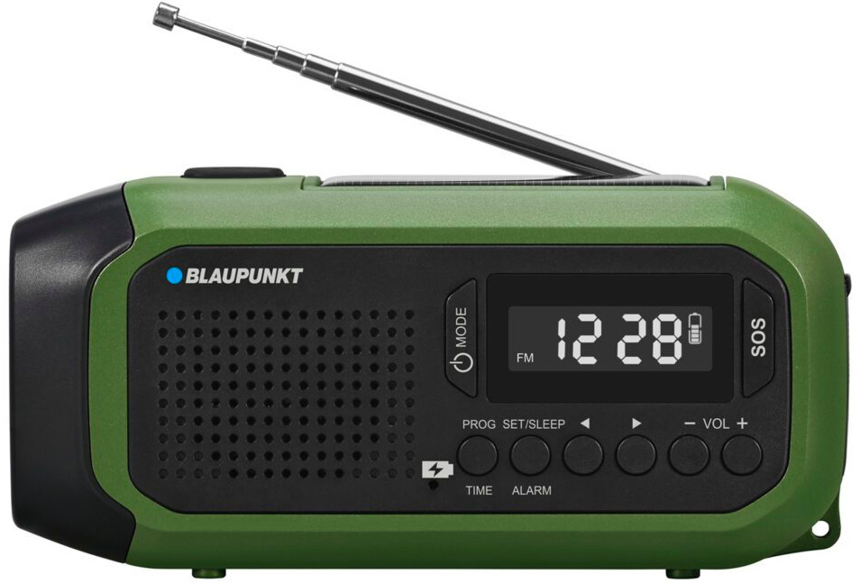 Radiopřijímač Blaupunkt ER20GR Survival černý/zelený Radiopřijímač Blaupunkt ER20GR Survival s teleskopickou anténou a LED displejem pro FM a AM příjem