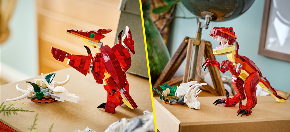 Stavebnice LEGO® Creator 3 v 1 31379 Divoký dinosaurus Velociraptor měří přes 14 cm a díky aplikaci LEGO Builder zvládnou děti od 8 let stavět vlastním tempem.
