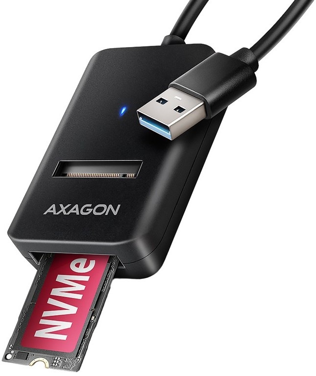 Adaptér Axagon USB 3.2 Gen 2 - M.2 NVMe & SATA SSD s 10cm kabelem v černém designu