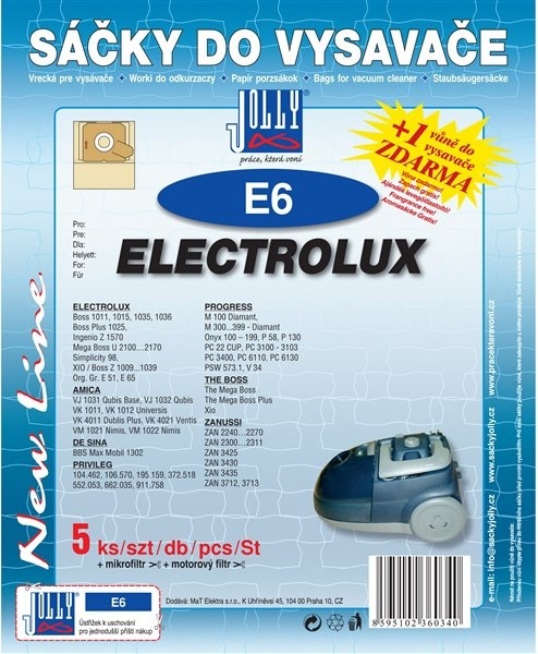 Sáčky do vysavače Jolly E 6 pro vysavače Electrolux, Progres a Diamant