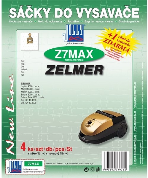 Látkové sáčky do vysavače Jolly MAX Z 7 pro vysavače ZELMER Magnat 3000, Jupiter 4000, Maxim 3000, Solaris 5000