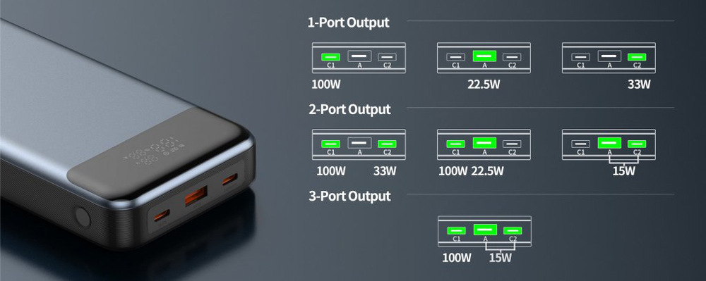 Powerbanka Swissten 30000 mAh, 133W PD šedá