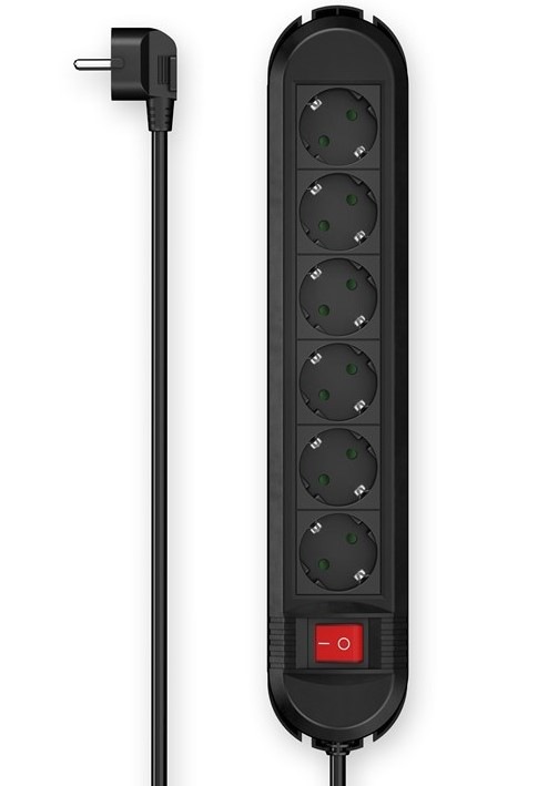 Kabel prodlužovací Hama 6x zásuvka schuko, vypínač, 3 m černý