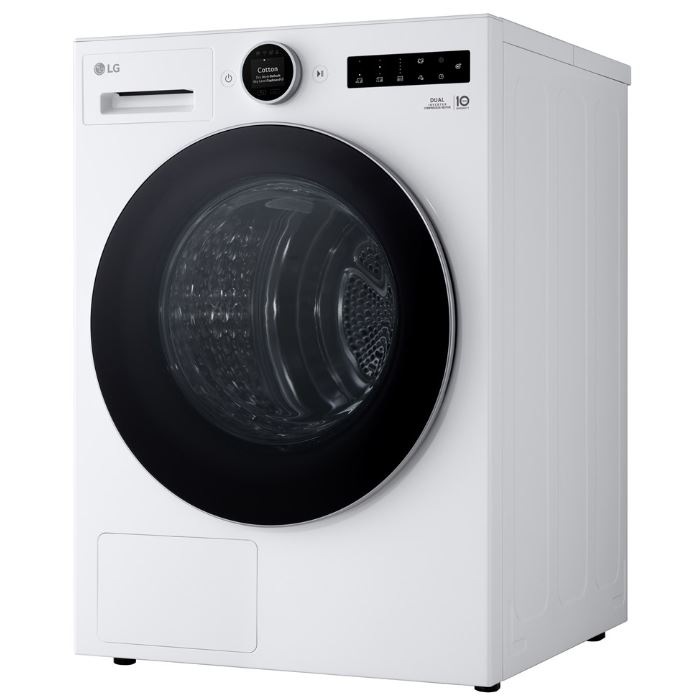 Sušička prádla LG RHX7009TLB bílá Bílá sušička pradla LG RHX7009TLB, natočená do boku a zavřená