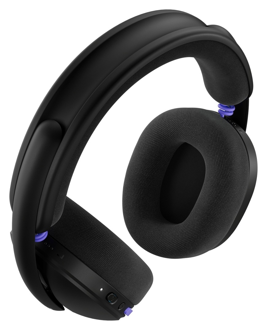 Detailní pohled na headset Logitech G325 LIGHTSPEED Wireless s měkkými náušníky a polstrovaným hlavovým mostem na bílém pozadí
