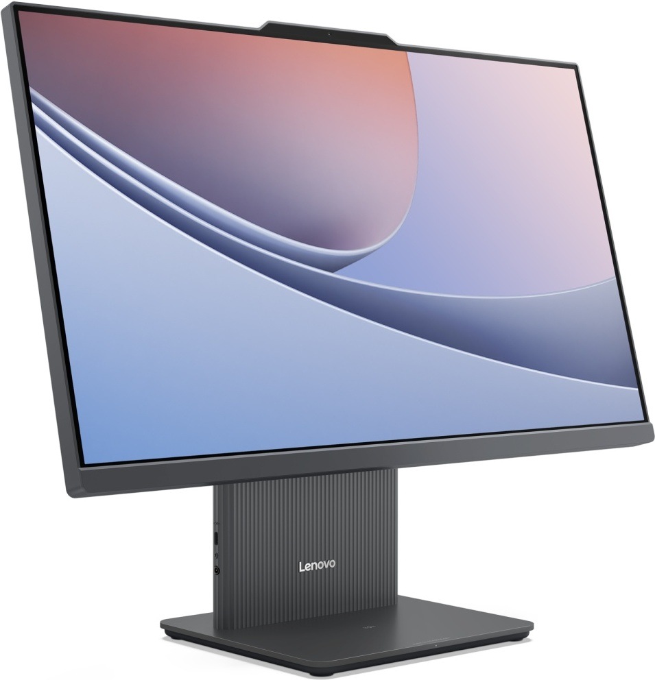 Počítač All In One Lenovo IdeaCentre 24IRH9 šedý Pohled na přední stranu a pravý bok Lenovo IdeaCentre