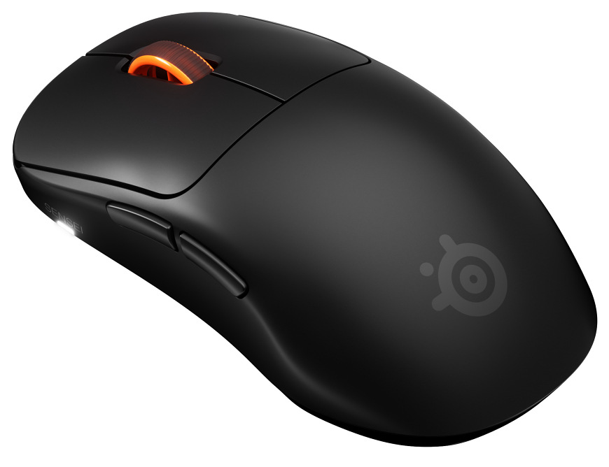 Myš SteelSeries Sensei Pro WL černá Černá bezdrátová herní myš SteelSeries Sensei Pro s bočními tlačítky a oranžovým kolečkem