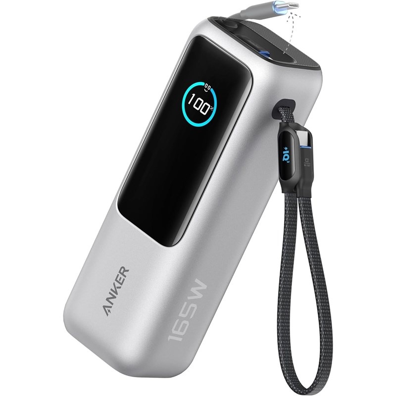 Powerbanka Anker 165W Built-In USB-C and Retractable Cable 25000 mAh stříbrná