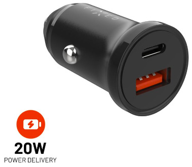 Adaptér do auta FIXED USB-C a USB, PD, 20W - černý