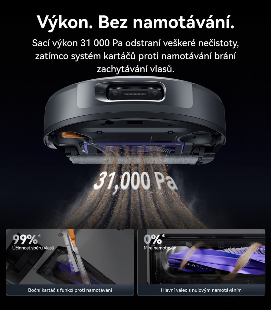 Robotický vysavač Narwal Flow 2 X31 černý Sací výkon dosahuje 31 000 Pa
