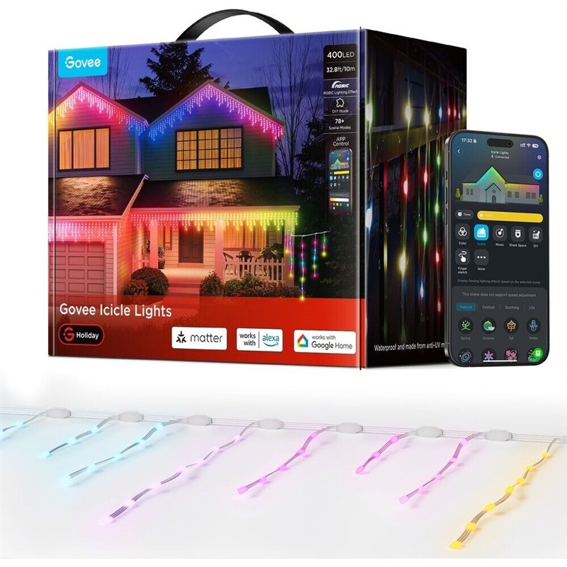 LED řetěz Govee Smart rampouchy RGBIC, 10m bílý
