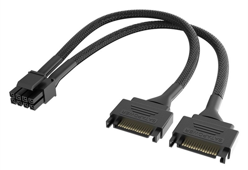 Adaptér AKASA Dual SATA na 8P CPU, 18AWG, 15cm - černý