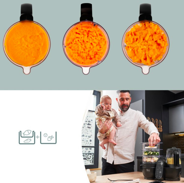 Tři úrovně mixování Babymoov Nutribaby+ XL pro různé konzistence dětských příkrmů
