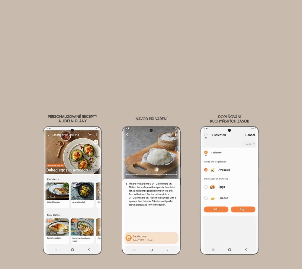 Aplikace SmartThings Cooking na mobilních telefonech
