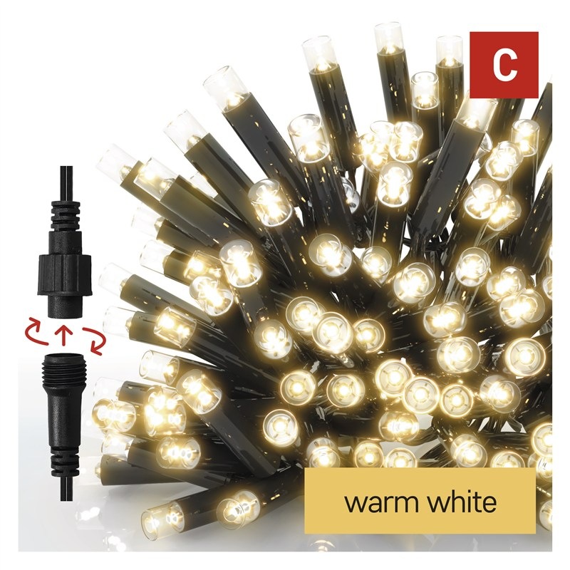 LED řetěz EMOS CHAIN 100LED, IP44, WW (10m) černý
