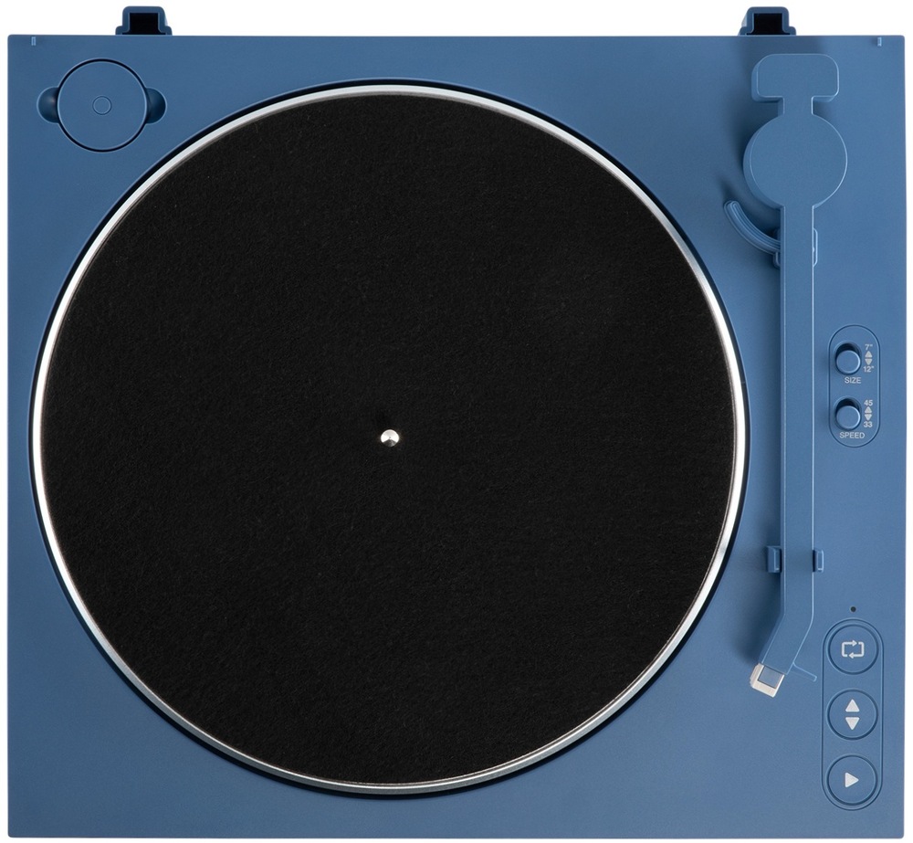 Gramofon Victrola VPT-800 Automatic modrý Gramofon Victrola VPT-800 ze shora s vinylovou deskou