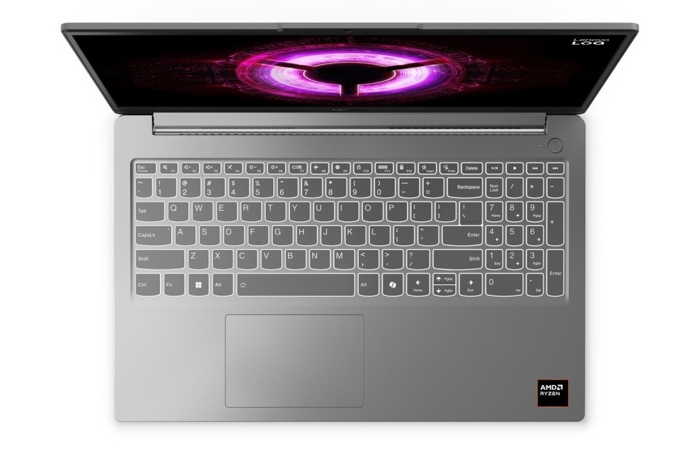 Notebook Lenovo LOQ 15ARP10E + Game Pass předplatné na 3 měsíce šedý Pohled shora na klávesnici notebooku Lenovo LOQ 15ARP10E