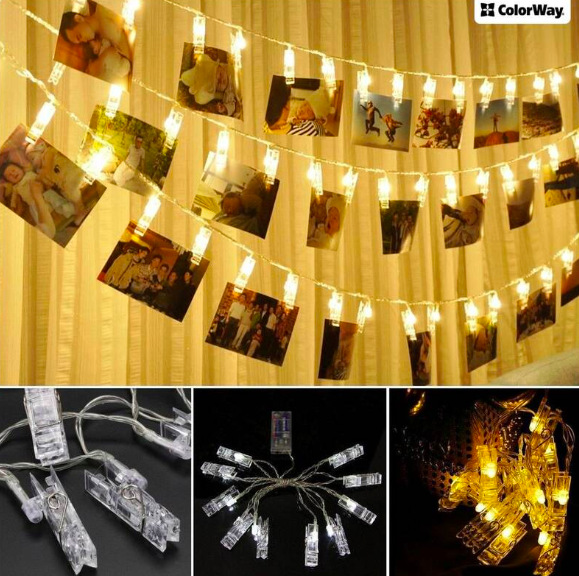 LED fotokolíčky ColorWay 40 kolíčků, délka 4,2m, 3x AA, teplá bílá LED fotokolíčky ColorWay 40 kolíčků, délka 4,2m, 3x AA, teplá bílá