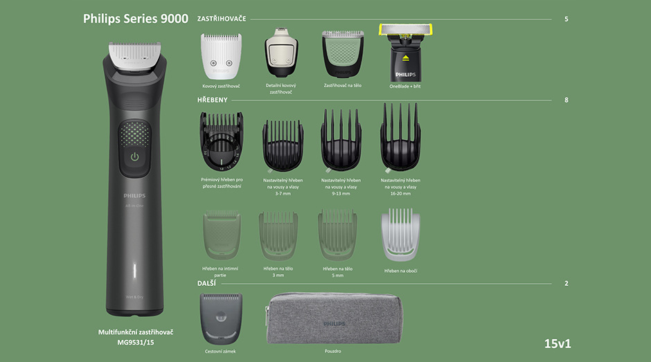Multifunkční zastřihovač Philips MG9531/15 Series 9000 včetně vyměnitelných nástavců