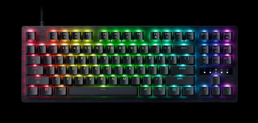 Klávesnice Razer Huntsman V3 Tenkeyless 8KHz, US Layout černá Plnohodnotné RGB podsvícení jednotlivých kláves v rozložení Tenkeyless