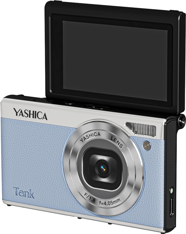 Kompaktní fotoaparát Yashica Tank, modrá barva