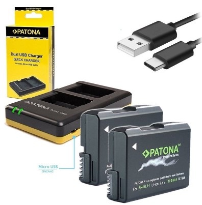 Nabíječka PATONA Dual Quick Nikon EN-EL14 + 2x baterie 1100mAh USB