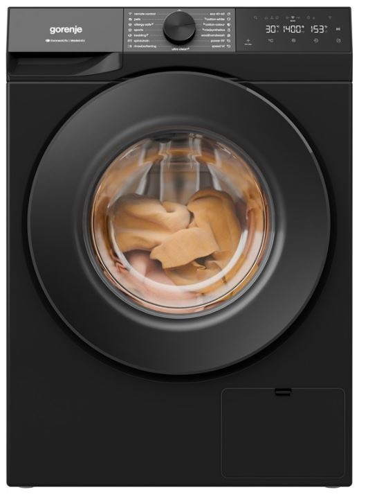 Pračka Gorenje G400 WG484A31B UltraClean černá pračka Gorenje WG484A31B UltraClean v černé barvě, pohled zepředu