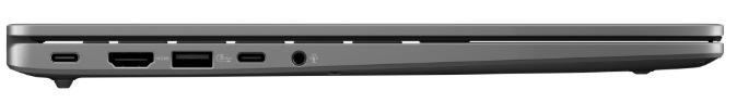 Porty ASUS Vivobook S14 včetně USB-C, HDMI, USB-A a 3,5mm konektoru