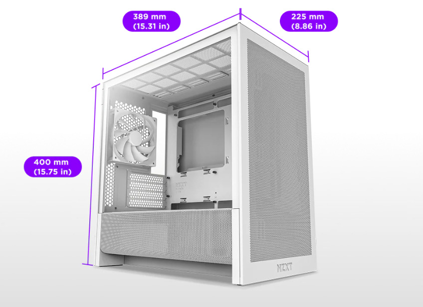 Detail rozměrů Case NZXT H3 Flow 