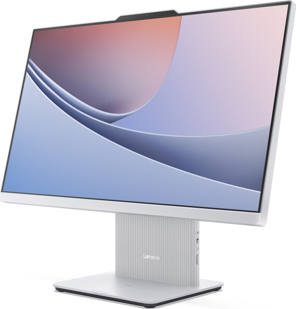 Počítač All In One Lenovo IdeaCentre 24IRH9 šedý Pohled na obrazovku a levou stranu počítače Lenovo IdeaCentre s kvalitní webkamerou a reproduktory