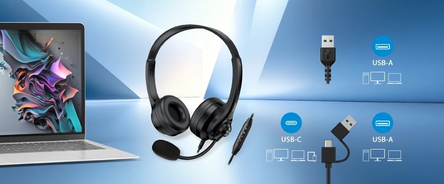 Headset Genius HS-235U AI je vybaven konektorem USB-A i USB-C