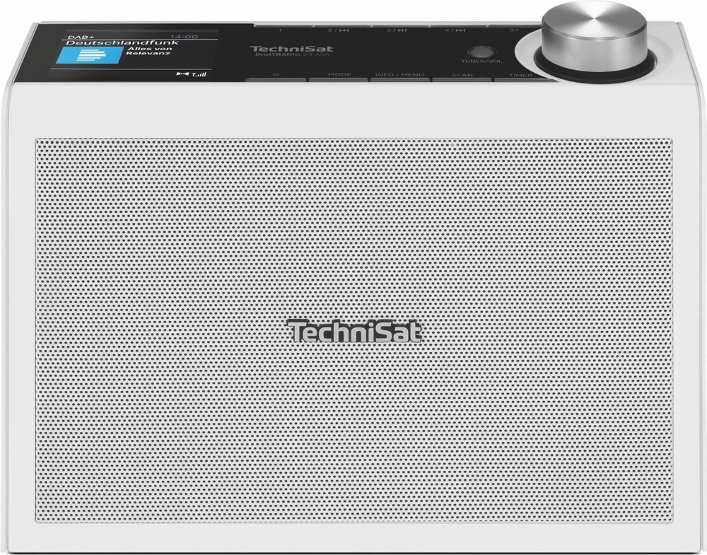 Radiopřijímač s DAB+ TechniSat DIGITRADIO 23 ASA bílý Pohled na radiopřijímač s reproduktorem a nápisem TechniSat