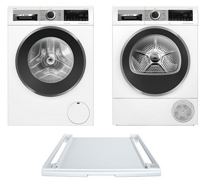Set spotřebičů Bosch - pračka WGG244F2CS, sušička Bosch WQG245DMCS a mezikus WTZ27400