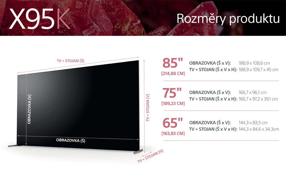 Televize Sony XR-65X95K Mini LED Televize Sony XR-65X95K rozměry