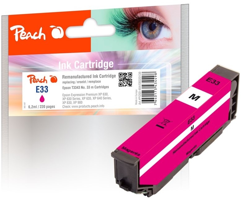Inkoustová náplň Peach Epson 33, T3343, 330 stran - purpurová