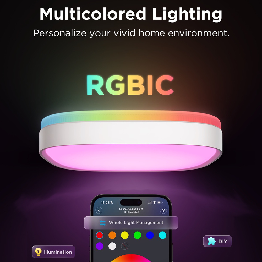 	 Govee RGBICWW Smart duální stropní světlo 2400lm 30cm Matter